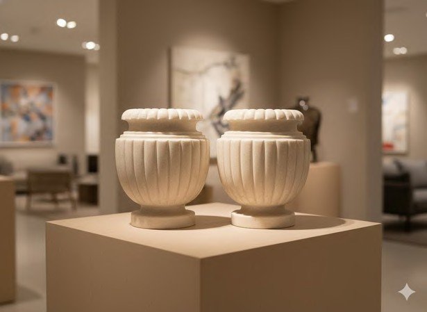 Beige Flower Stone Vase XPV0005 - Image 2